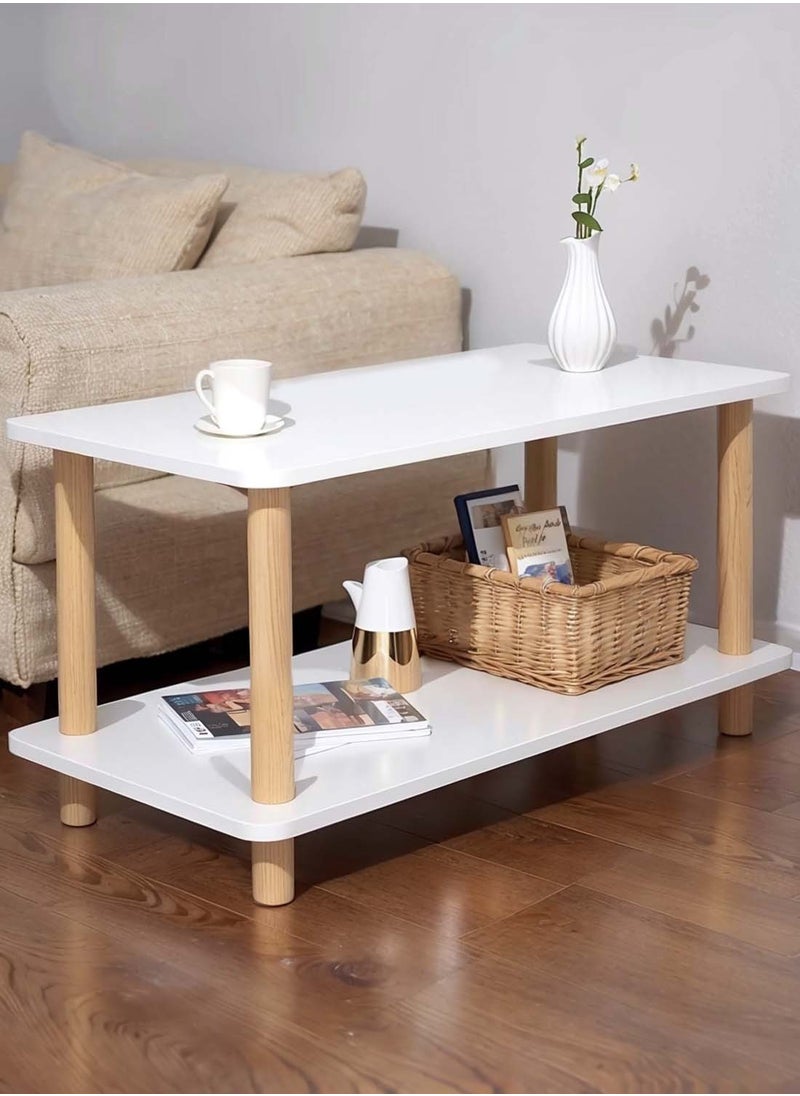 Sinyin - Double Layer Sofa Side Table with Open Strage Shelf,End Table Coffee Table Bedside Table with Wooden Legs for Bedroom Living Room Office Room,Easy Assemble,80*40*53CM - Image 1