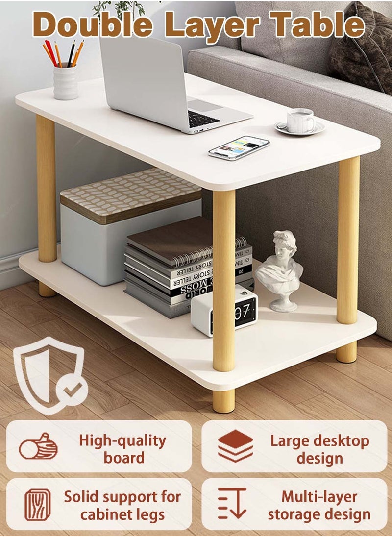 Sinyin - Double Layer Sofa Side Table with Open Strage Shelf,End Table Coffee Table Bedside Table with Wooden Legs for Bedroom Living Room Office Room,Easy Assemble,80*40*53CM - Image 1