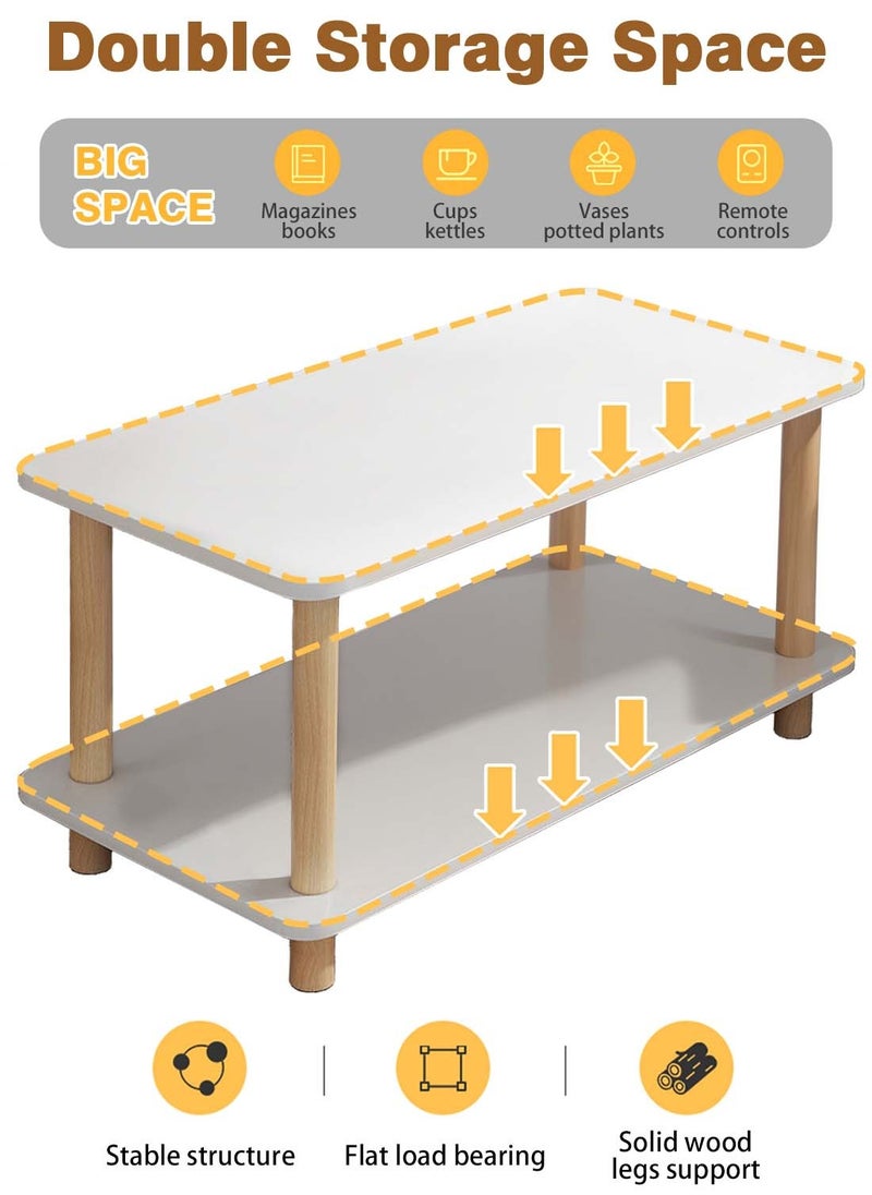 Sinyin - Double Layer Sofa Side Table with Open Strage Shelf,End Table Coffee Table Bedside Table with Wooden Legs for Bedroom Living Room Office Room,Easy Assemble,80*40*53CM - Image 1