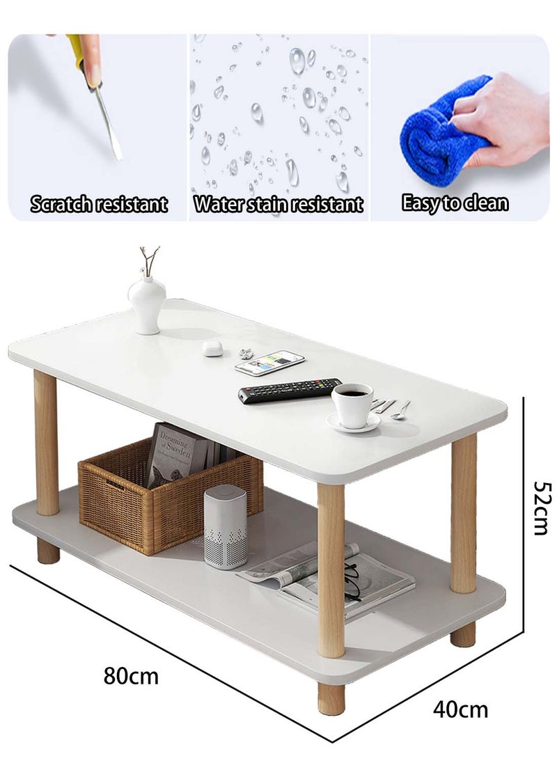 Sinyin - Double Layer Sofa Side Table with Open Strage Shelf,End Table Coffee Table Bedside Table with Wooden Legs for Bedroom Living Room Office Room,Easy Assemble,80*40*53CM - Image 1