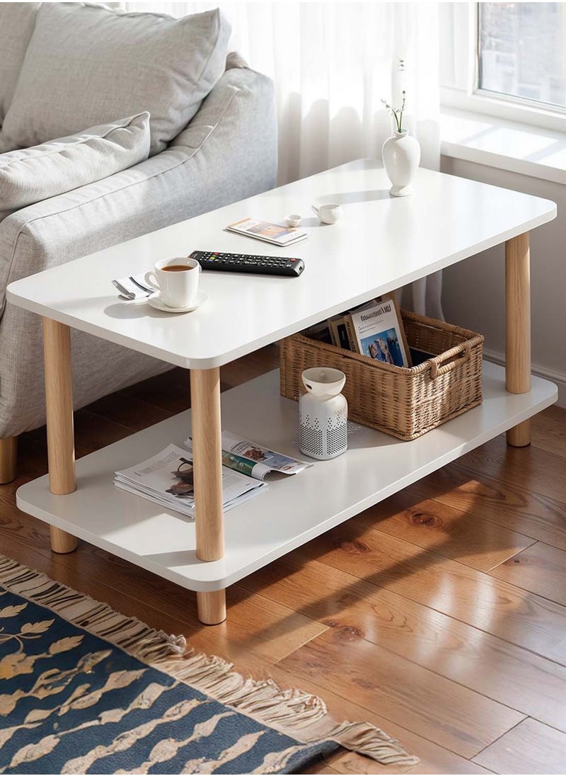 Sinyin - Double Layer Sofa Side Table with Open Strage Shelf,End Table Coffee Table Bedside Table with Wooden Legs for Bedroom Living Room Office Room,Easy Assemble,80*40*53CM - Image 1