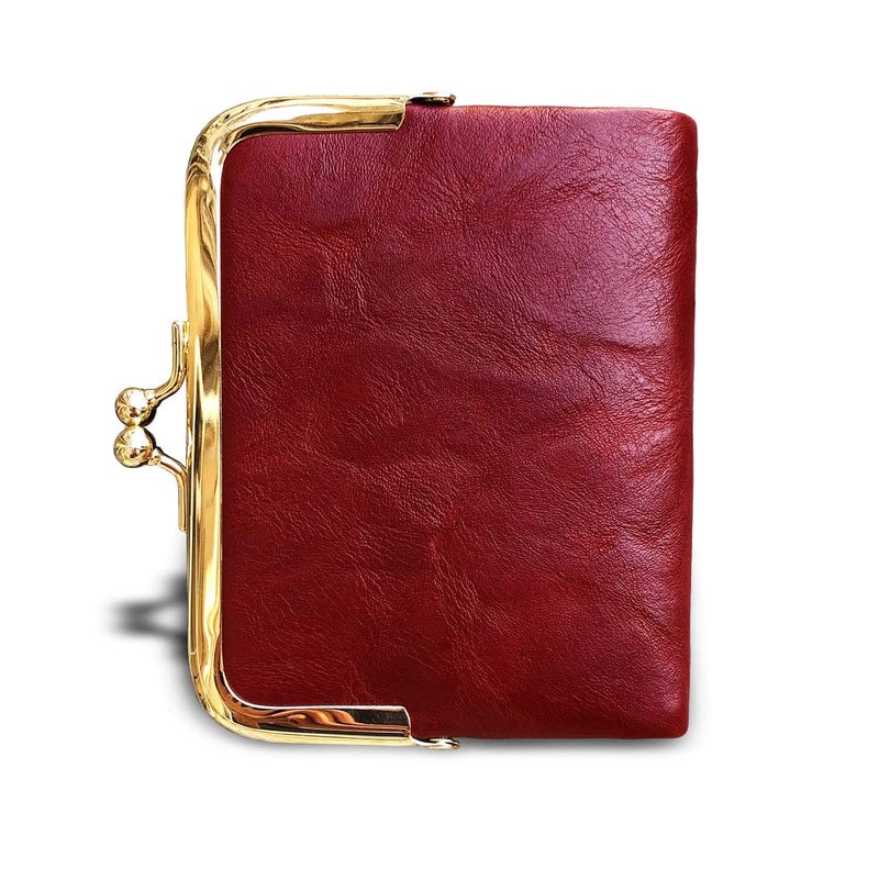 AOXONEL Womens Wallet Small Rfid Ladies Compact Bifold Leather Vintage Coin Purse With Zipper and Kiss Lock (Red) - Image 3