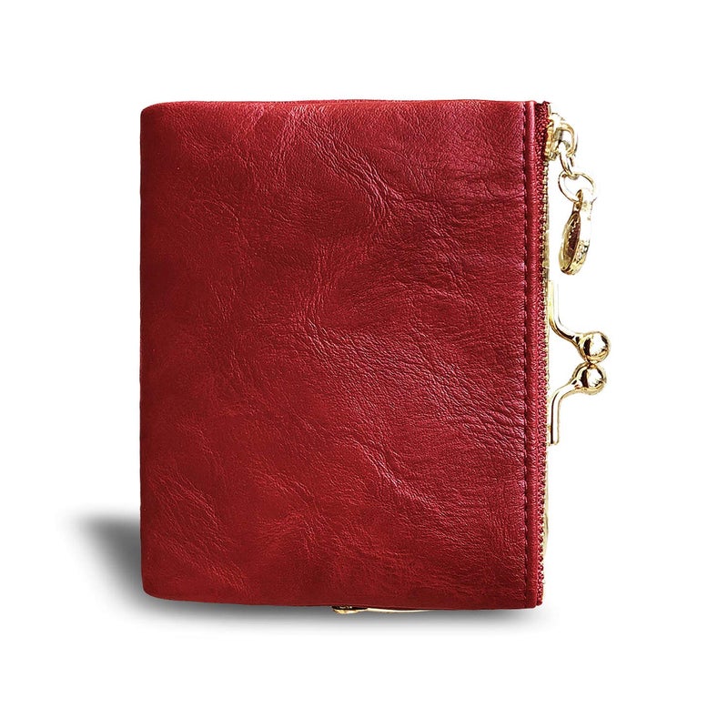 AOXONEL Womens Wallet Small Rfid Ladies Compact Bifold Leather Vintage Coin Purse With Zipper and Kiss Lock (Red) - Image 4