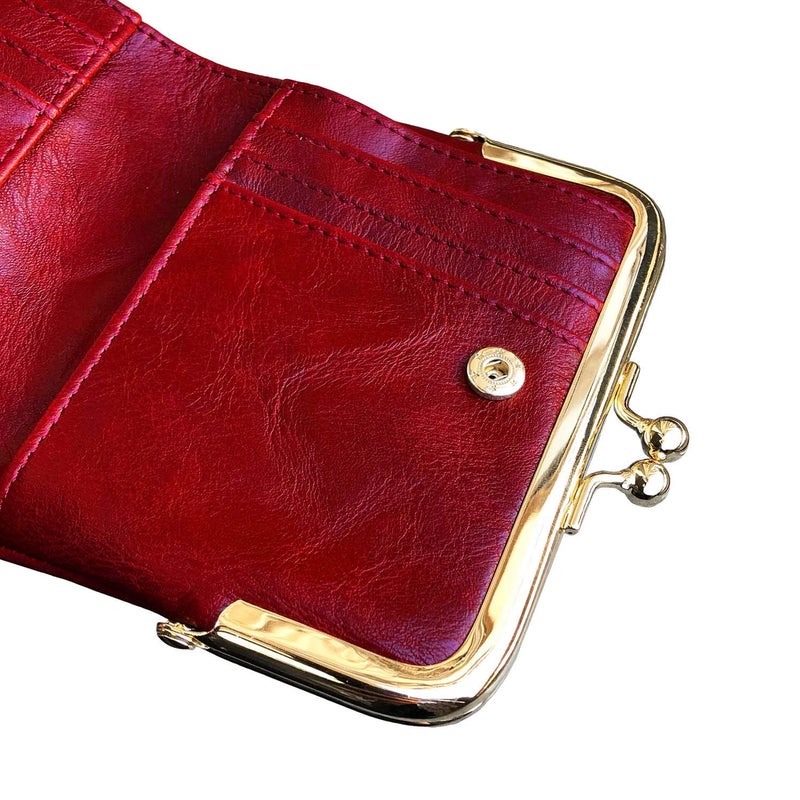AOXONEL Womens Wallet Small Rfid Ladies Compact Bifold Leather Vintage Coin Purse With Zipper and Kiss Lock (Red) - Image 5