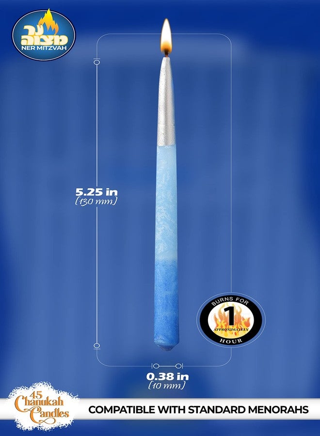 Ner Mitzvah Hanukkah Candles, Ombre Blue and Silver Dripless Chanukah Candle, Premium Quality Wax - 45 Candles for All 8 Nights - Image 3
