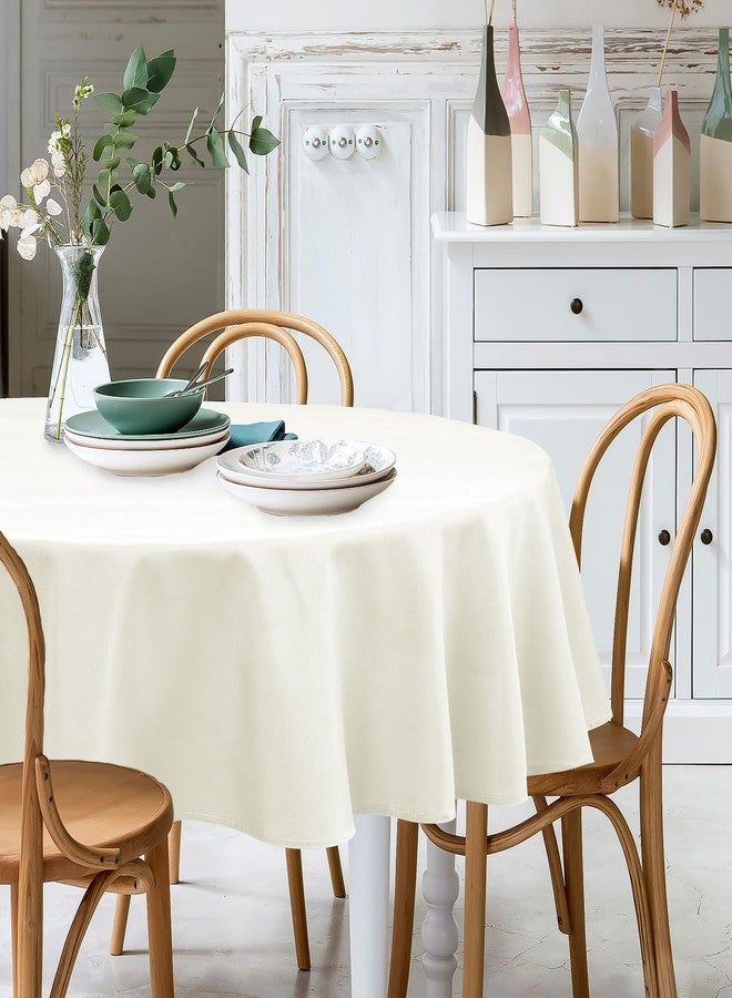 XWZO Round Tablecloth 80 Inch Polyester Folding Table Cloth, Round Table Cover Waterproof Wipe Clean Spillproof for Kitchen Dining Wedding Outdoor Picnic Buffet Party, Ivory - Image 1