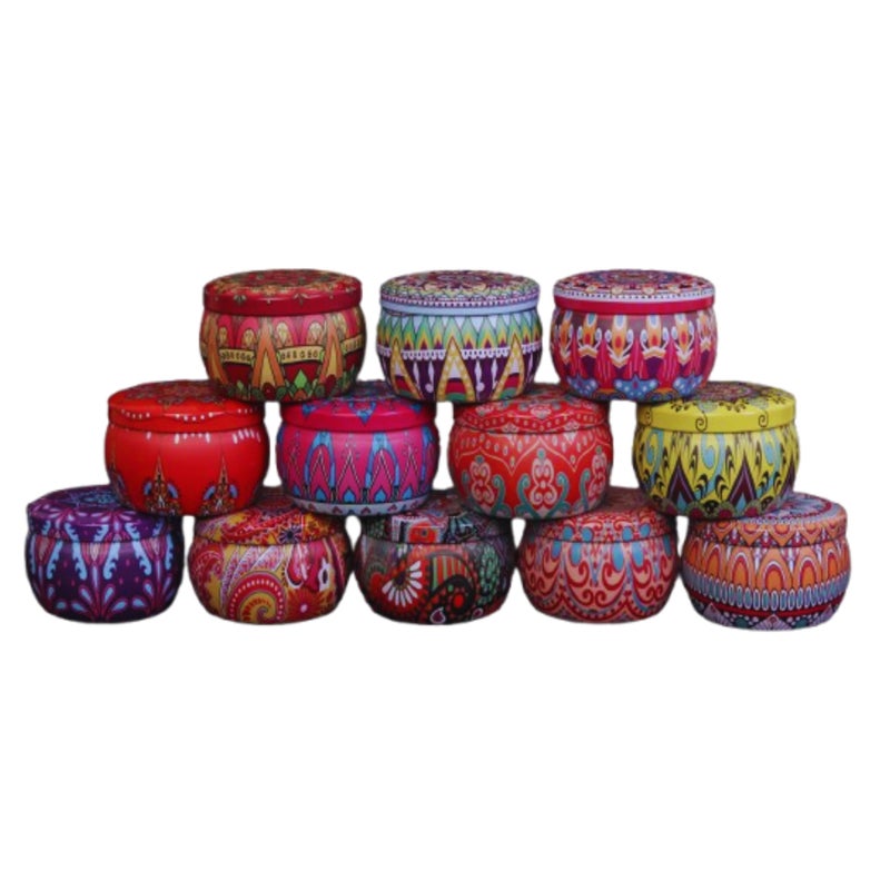 Colorful Tinplate Jars 100ml (5 × 7.5 cm) – Empty Multi-Purpose Metal Containers with Lids – Durable Rustproof Storage Boxes for Candles, Accessories, Beads, Buttons & Travel, Pack of 12 Multi-colored