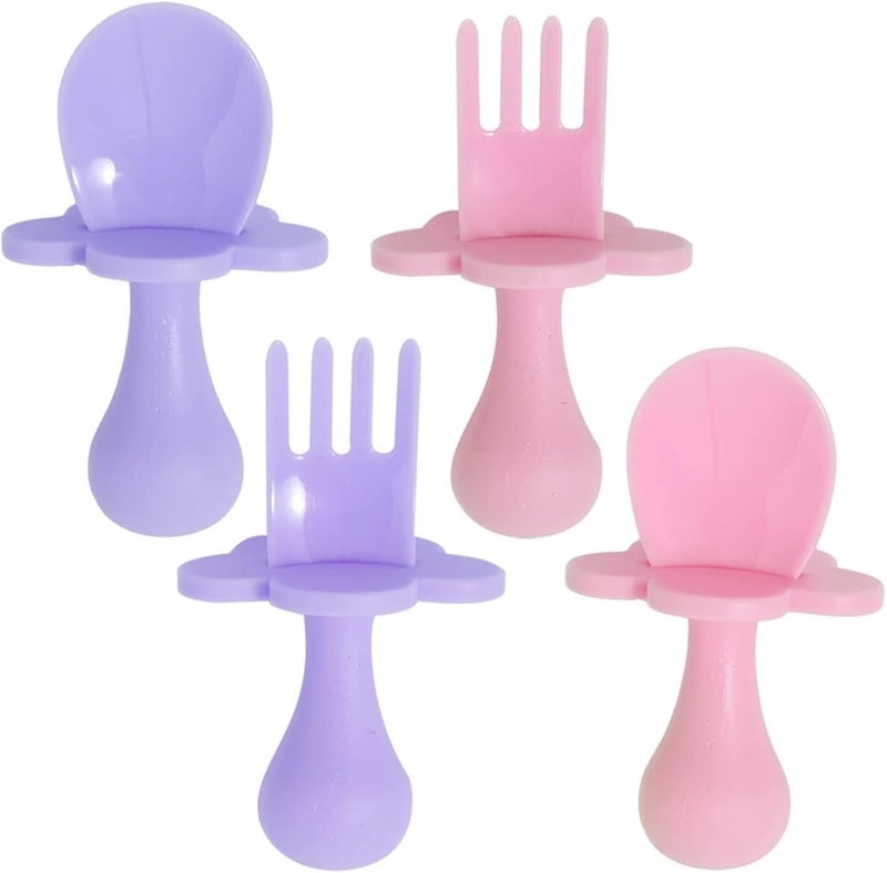 Grabease Baby Spoons Baby Led Weaning Supplies Toddler Forks Feeding BPAFree  PhthalateFree for  Toddler 2 Sets Blush and Lavender - Image 1
