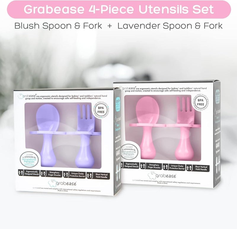 Grabease Baby Spoons Baby Led Weaning Supplies Toddler Forks Feeding BPAFree  PhthalateFree for  Toddler 2 Sets Blush and Lavender - Image 2