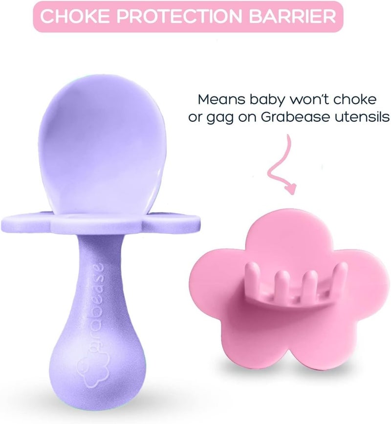 Grabease Baby Spoons Baby Led Weaning Supplies Toddler Forks Feeding BPAFree  PhthalateFree for  Toddler 2 Sets Blush and Lavender - Image 4