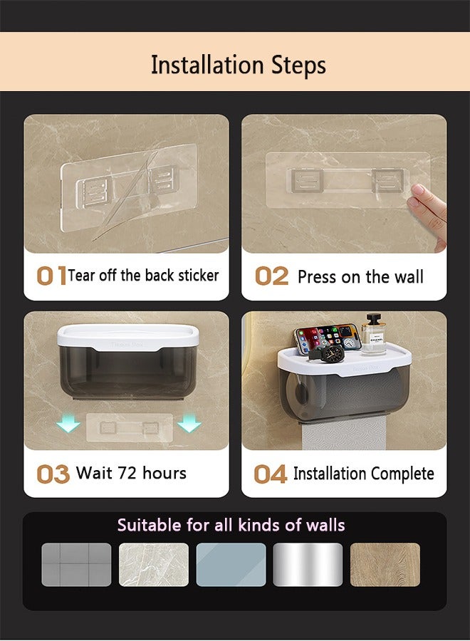 WangPangZi Wall Mounted Waterproof Toilet Paper Holder Grey Multifunction Bathroom Roll Dispenser Cat Proof No Drilling for Home Bathroom Daily Use - Image 3