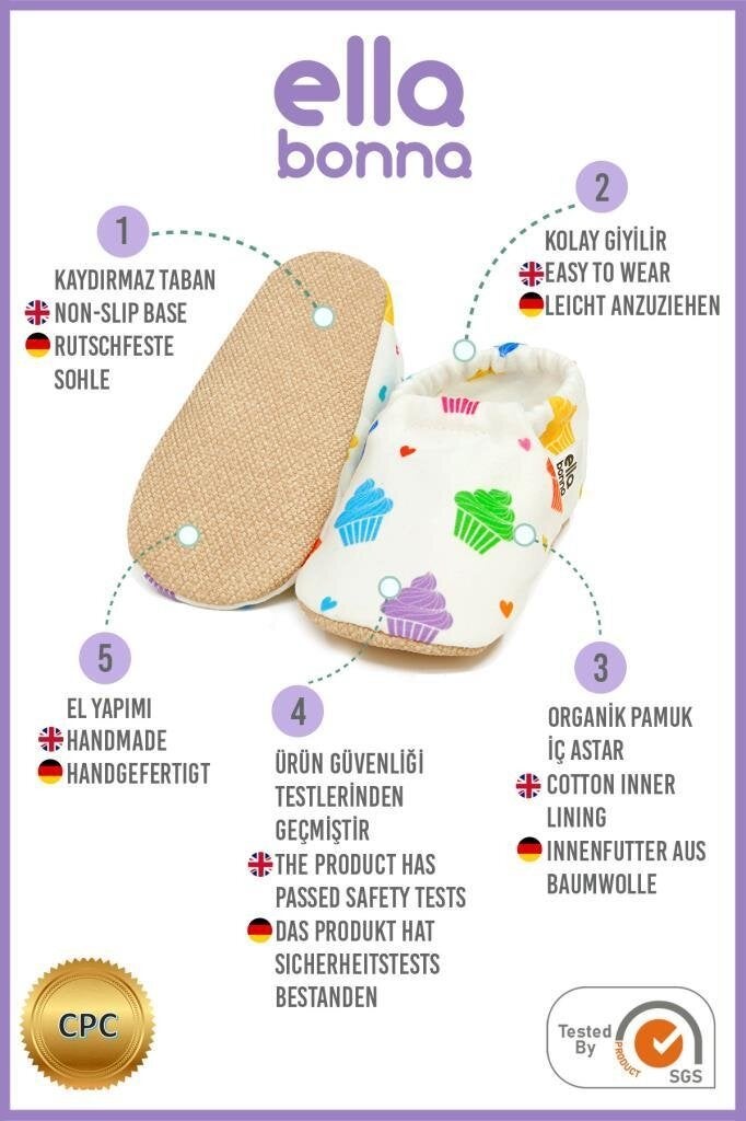 Ella Bonna Patterned Baby Booties, Non-Slip Sole, Home Nursery Shoes Slippers, Colorful Ice Cream  - Image 4