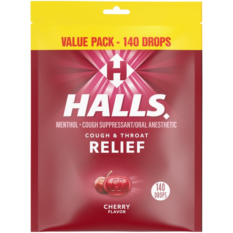 Halls Relief Cherry Cough Drops, Value Pack, 140 Drops - Image 1