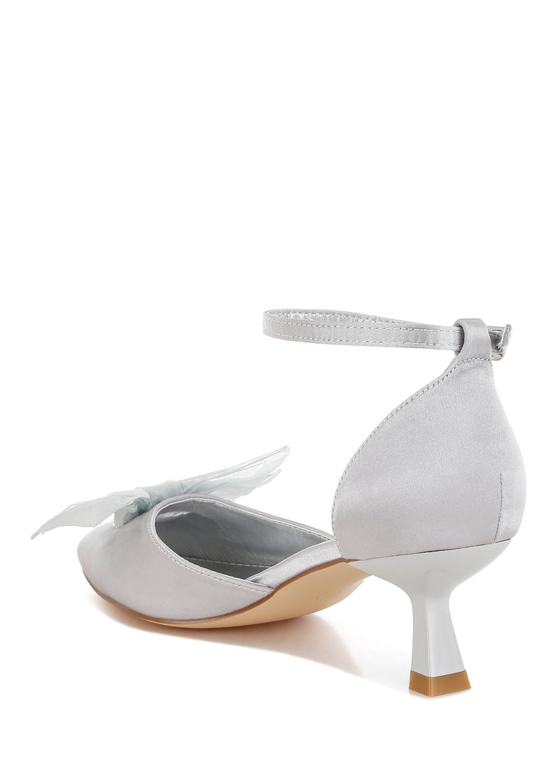 London Rag Bow Detail Satin Sandals in Silver  - Image 3
