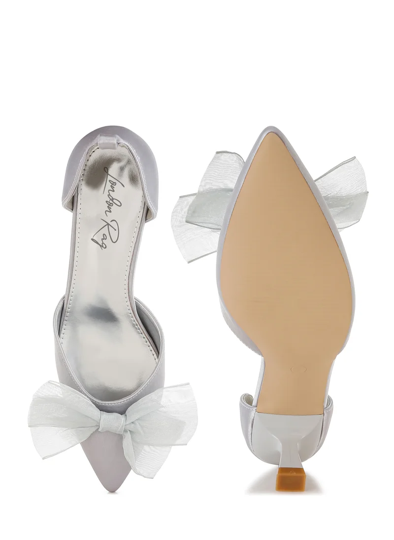 London Rag Bow Detail Satin Sandals in Silver