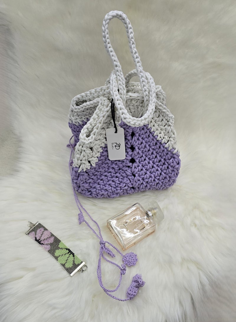 RandSac Purple and White Crochet Bucket Handbag  - Image 3