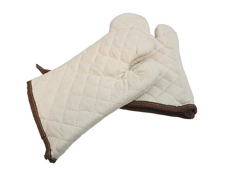 Inditradition Inditradition 100 Cotton Padded Oven Gloves Heat Resistant Washable Pack of 2 Beige  - Image 3