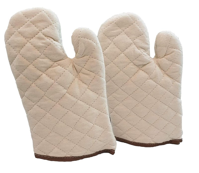 Inditradition Inditradition 100 Cotton Padded Oven Gloves Heat Resistant Washable Pack of 2 Beige  - Image 2
