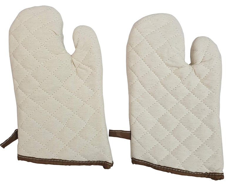 Inditradition Inditradition 100 Cotton Padded Oven Gloves Heat Resistant Washable Pack of 2 Beige  - Image 1