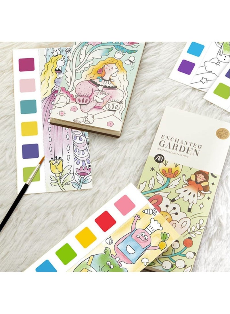 ميدير مجموعة ألوان المائية المحمولة - كتاب الرسم بالألوان المائية السحري مع الألوان والفرش - كتاب الرسم بالألوان المائية للأطفال (حديقة الاحلام) - Image 3
