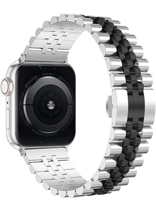 ELTRAZONE Premium Silver & Black Apple Watch Band – Compatible with 42mm, 44mm, 45mm, and 49mm Models - Image 3