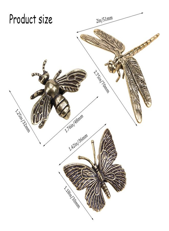 Comidox 3Pcs Vintage Bee Sculpture Brass Butterfly Dragonfly Statue Decor Creative Metal Bee Figurine for Office Desk Bookshelf Decor DIY Feng Shui Animal Statues Brass Insect Figurines - Image 4