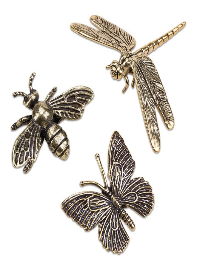 Comidox 3Pcs Vintage Bee Sculpture Brass Butterfly Dragonfly Statue Decor Creative Metal Bee Figurine for Office Desk Bookshelf Decor DIY Feng Shui Animal Statues Brass Insect Figurines - Image 1