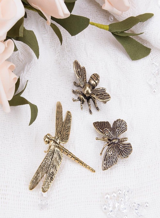 Comidox 3Pcs Vintage Bee Sculpture Brass Butterfly Dragonfly Statue Decor Creative Metal Bee Figurine for Office Desk Bookshelf Decor DIY Feng Shui Animal Statues Brass Insect Figurines - Image 5