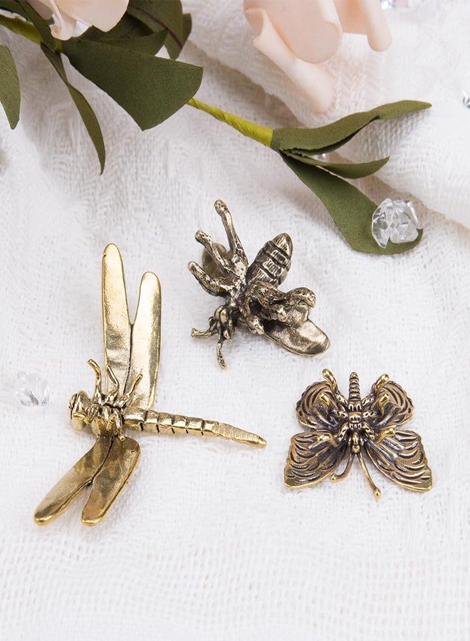 Comidox 3Pcs Vintage Bee Sculpture Brass Butterfly Dragonfly Statue Decor Creative Metal Bee Figurine for Office Desk Bookshelf Decor DIY Feng Shui Animal Statues Brass Insect Figurines - Image 3