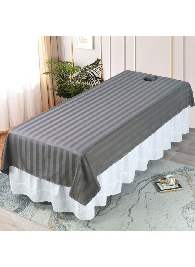Loquat Beauty Bed Sheets, Beauty Salon Bed Single Piece, White With Holes, Physiotherapy Massage Bed Sheets, Accessible Luxury Style Pure Color-Color: Satin Strips - Dark Gray-Specifications:【190X80cm】no H - Image 1