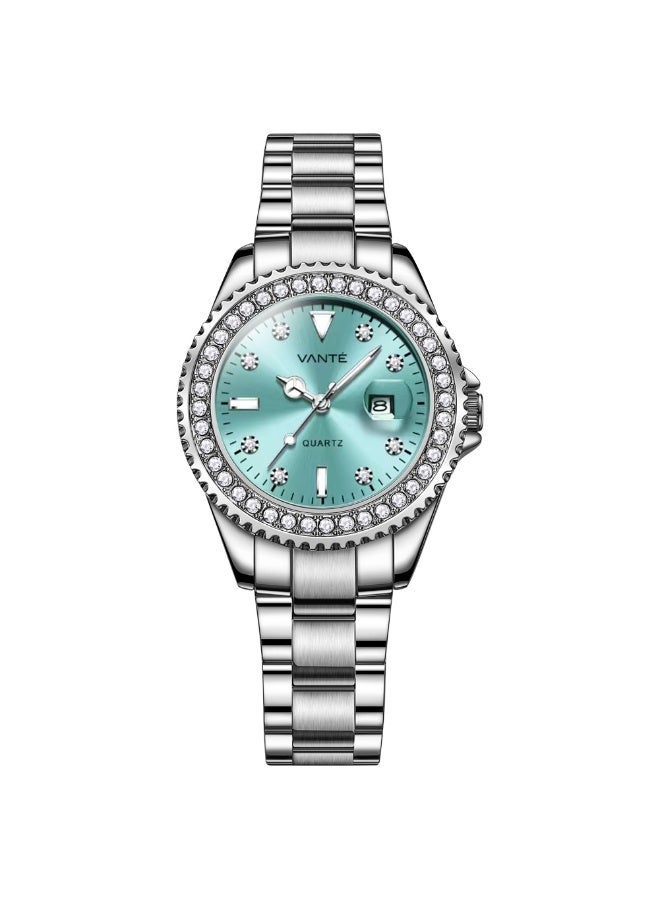 VOGUE VENUE VANTE Series Women's Turquoise Dial Watch with Crystal-Encrusted Bezel by VOGUE VENUE-VNT022 - Image 1
