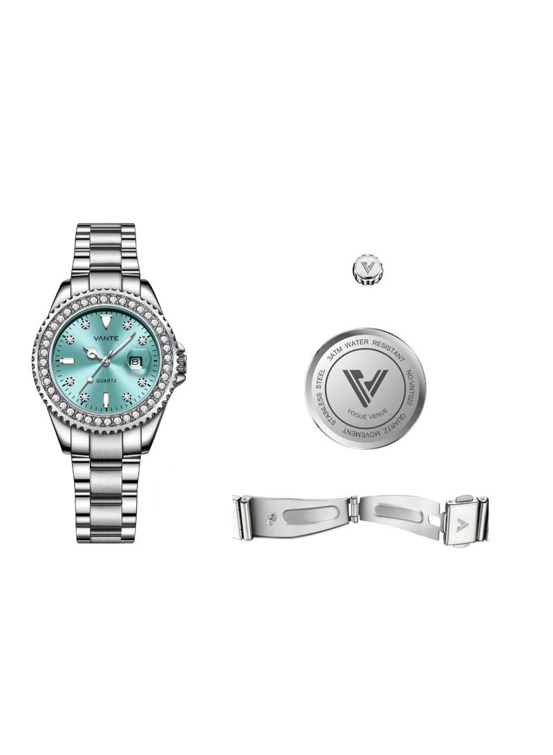 VOGUE VENUE VANTE Series Women's Turquoise Dial Watch with Crystal-Encrusted Bezel by VOGUE VENUE-VNT022 - Image 2