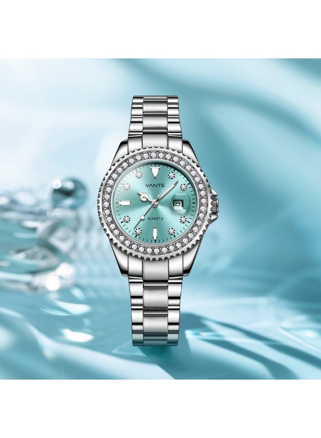 VOGUE VENUE VANTE Series Women's Turquoise Dial Watch with Crystal-Encrusted Bezel by VOGUE VENUE-VNT022 - Image 3