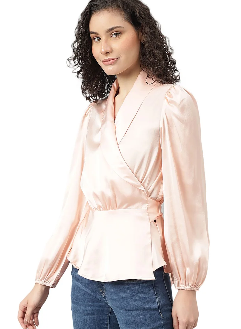 bhpoloclub Lapel Collar Puff Sleeve Top
