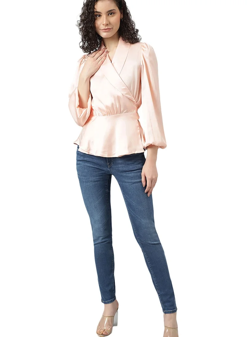 bhpoloclub Lapel Collar Puff Sleeve Top
