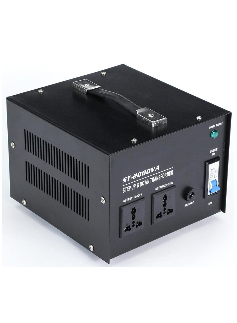 2000W Dual Voltage Converter UK US Compatible Toroidal Transformer with Circuit Breaker Protection Plug - Image 1