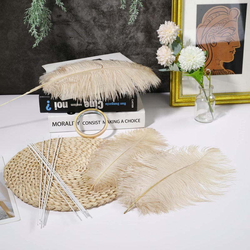 Ballinger Champagne Ostrich Feathers Bulk - Making Kit 10Pcs 28 inch Large Boho Feathers for Vase, Floral Arrangement, Wedding Party Centerpieces and Home Decor - Image 5
