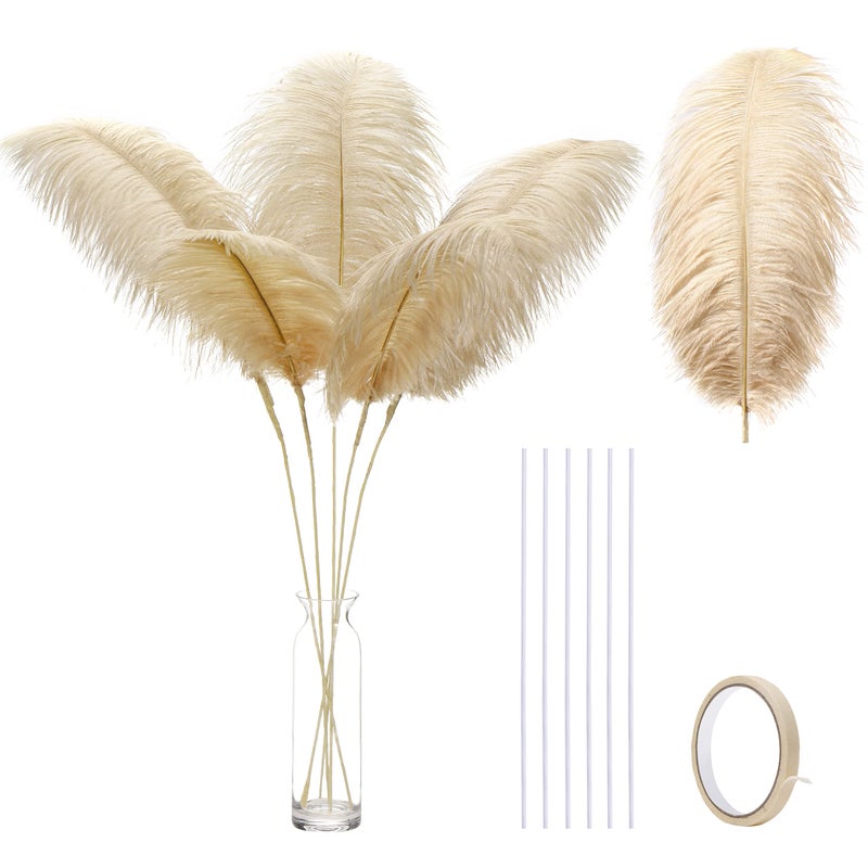 Ballinger Champagne Ostrich Feathers Bulk - Making Kit 10Pcs 28 inch Large Boho Feathers for Vase, Floral Arrangement, Wedding Party Centerpieces and Home Decor - Image 1