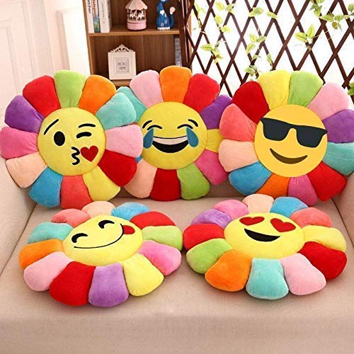 RIVULET RIVULET Emoji Sunflower Cushions 16x16 Inches Colorful Plush Emoji Throw Pillow Toy for Kids Playing Bedroom Decor Fibre Filled Seat or Back Sofa Floor Cushion Perfect for Gifting Love Eye  - Image 3