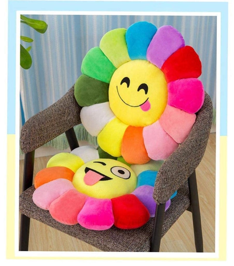 RIVULET RIVULET Emoji Sunflower Cushions 16x16 Inches Colorful Plush Emoji Throw Pillow Toy for Kids Playing Bedroom Decor Fibre Filled Seat or Back Sofa Floor Cushion Perfect for Gifting Love Eye  - Image 2