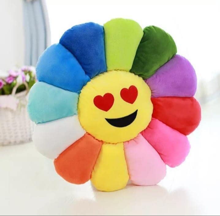 RIVULET RIVULET Emoji Sunflower Cushions 16x16 Inches Colorful Plush Emoji Throw Pillow Toy for Kids Playing Bedroom Decor Fibre Filled Seat or Back Sofa Floor Cushion Perfect for Gifting Love Eye  - Image 1