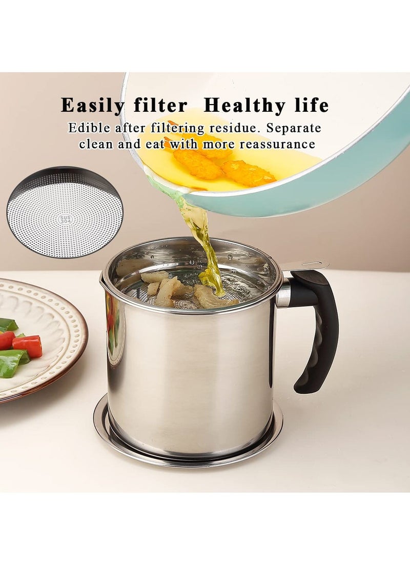 Generic - Grease Container with Strainer, 1.4L Stainless Steel Oil Container for Storing Used Cooking Oil with Lid & Handle Suitable for Home Use (Silver) - Image 1