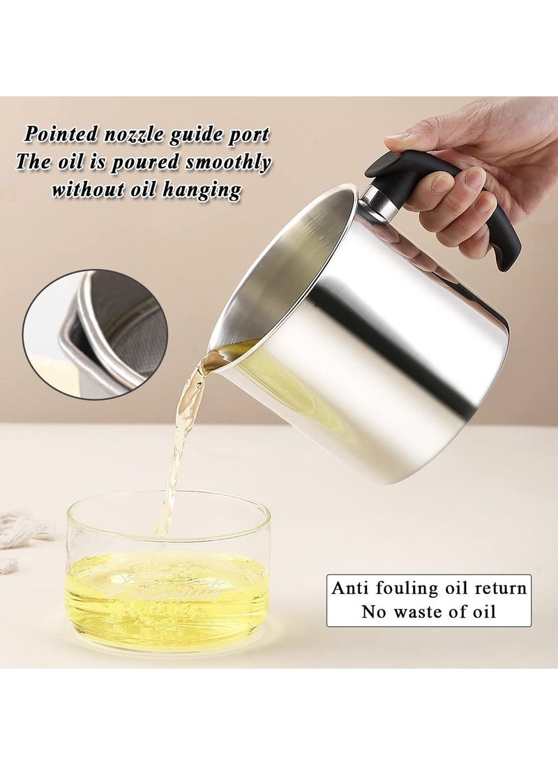 Generic - Grease Container with Strainer, 1.4L Stainless Steel Oil Container for Storing Used Cooking Oil with Lid & Handle Suitable for Home Use (Silver) - Image 1