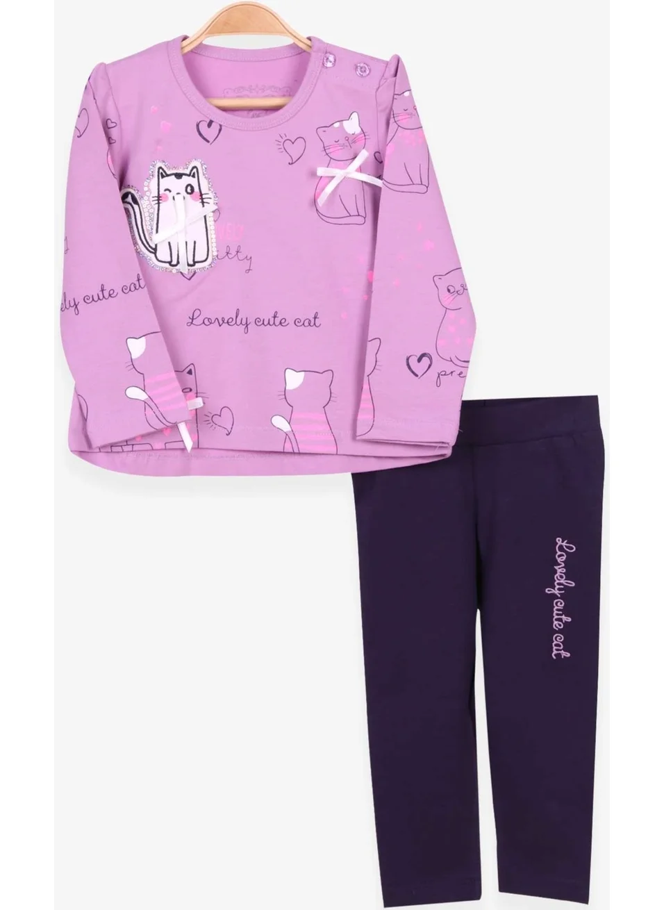 Breeze Girl Child Tights Suit Cat Patterned Lilac (1.5-5 Years)