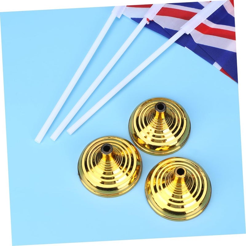 Gold Plated Plastic Flagpole Base Stand 5.5X3.5 cm Round Holder for Home Event Use - Image 4