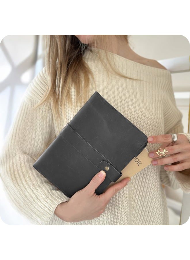 le vent 5X8 Leather Notebook Refillable | 200+200 Lined and Blank Pages | Hardcover Journal for Men & Women, Matte Black - Image 4
