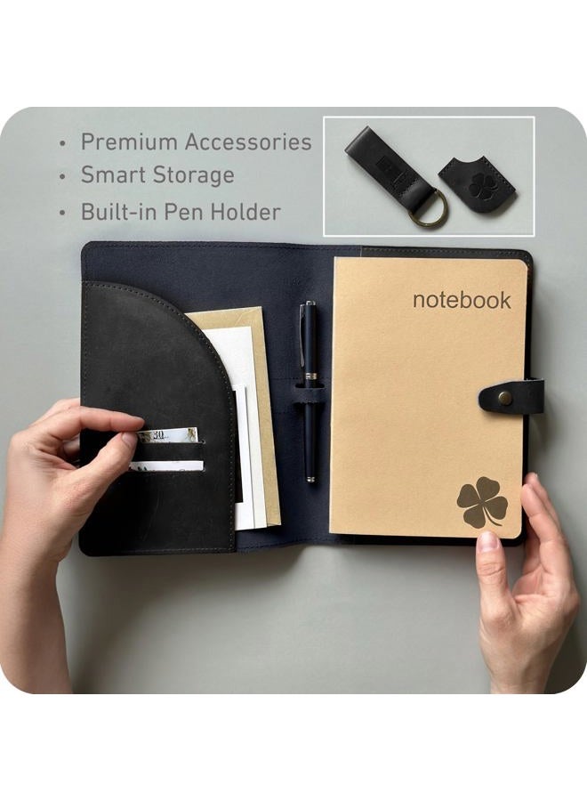 le vent 5X8 Leather Notebook Refillable | 200+200 Lined and Blank Pages | Hardcover Journal for Men & Women, Matte Black - Image 3