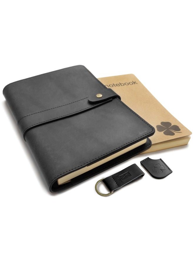 le vent 5X8 Leather Notebook Refillable | 200+200 Lined and Blank Pages | Hardcover Journal for Men & Women, Matte Black - Image 1