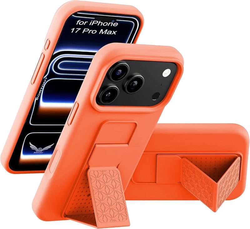 بورتوني حافظة iPhone 17 Pro Max، غطاء حامل إصبع مع حامل قابل للطي، حافظة سيليكون ناعمة متعددة الحوامل مغناطيسية للسيارة لهاتف iPhone 17 Pro Max مقاس 6.9 بوصة (برتقالي، iPhone 17 Pro Max) - Image 1