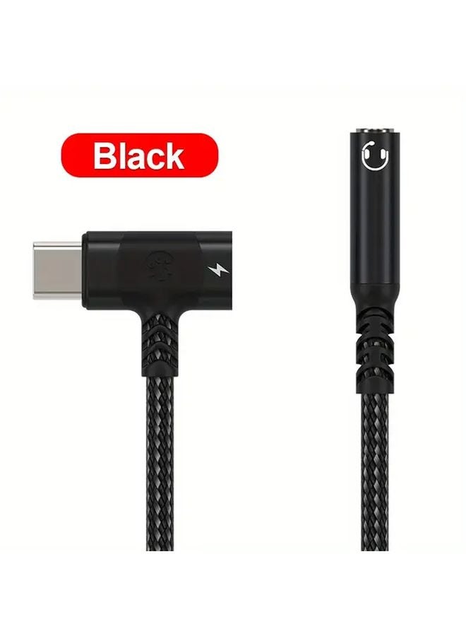 Black Type C 2in1 USB C PD Fast Charger Cable with 3.5mm Audio Adapter for Samsung S24 S23 S22 S21 Ultra A54 A53 - Image 1